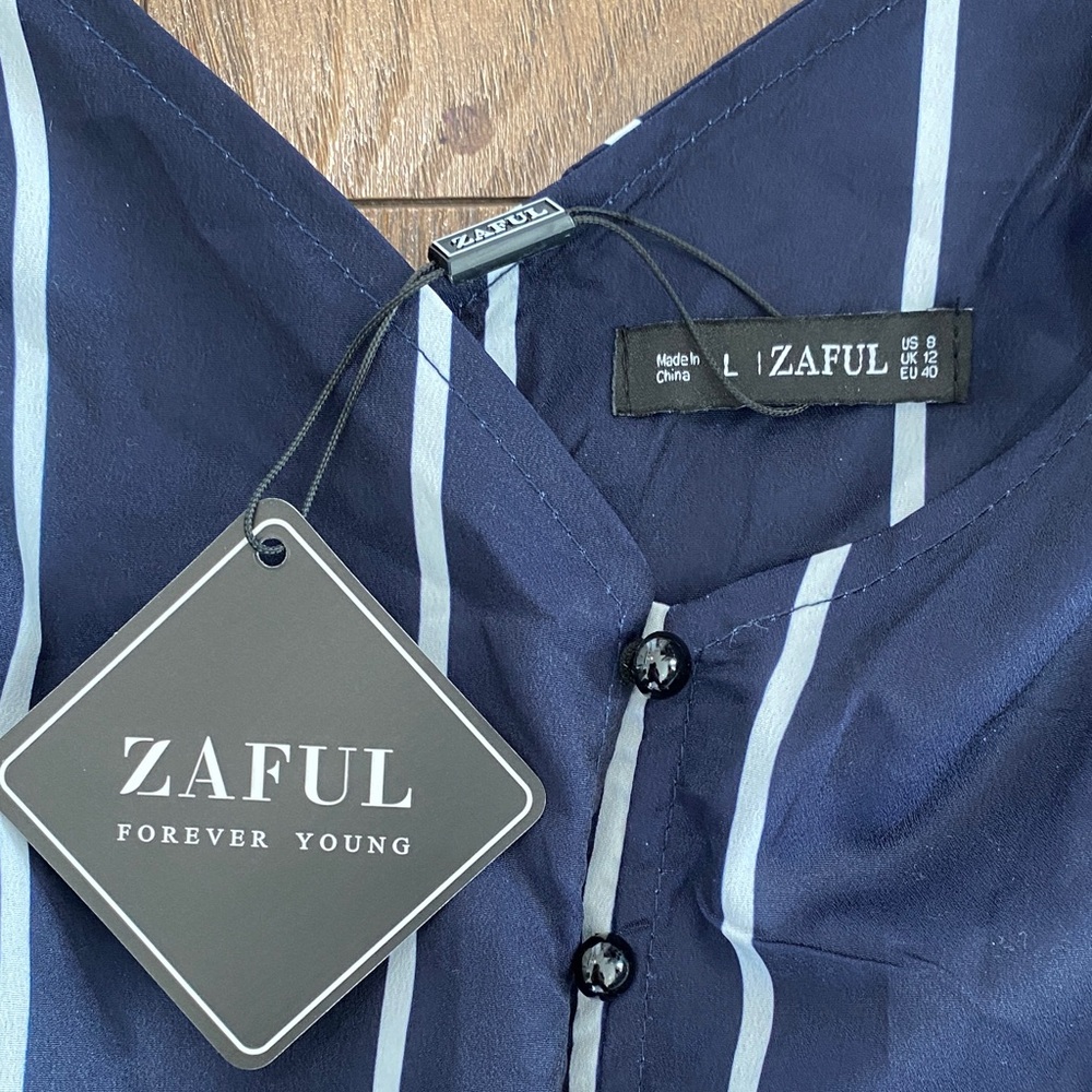 ZAFUL Striped Belted Spaghetti Strap Romper NWT size Large - Picture 5 of 6